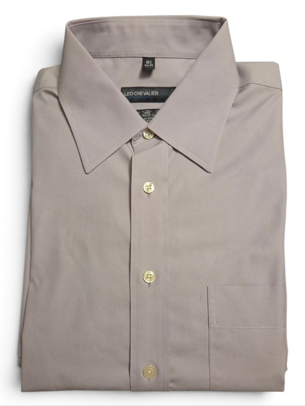 Leo Chevalier Mens Dress Shirt, Size 16.5 Neck, 34/35 Regular, Lilac Grey
